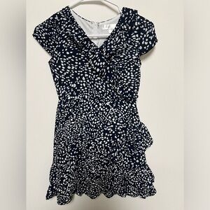 HONEY & ROSIE GIRLS NAVY & WHITE SLEEVELESS  V NECK DRESS. SIZE LARGE.